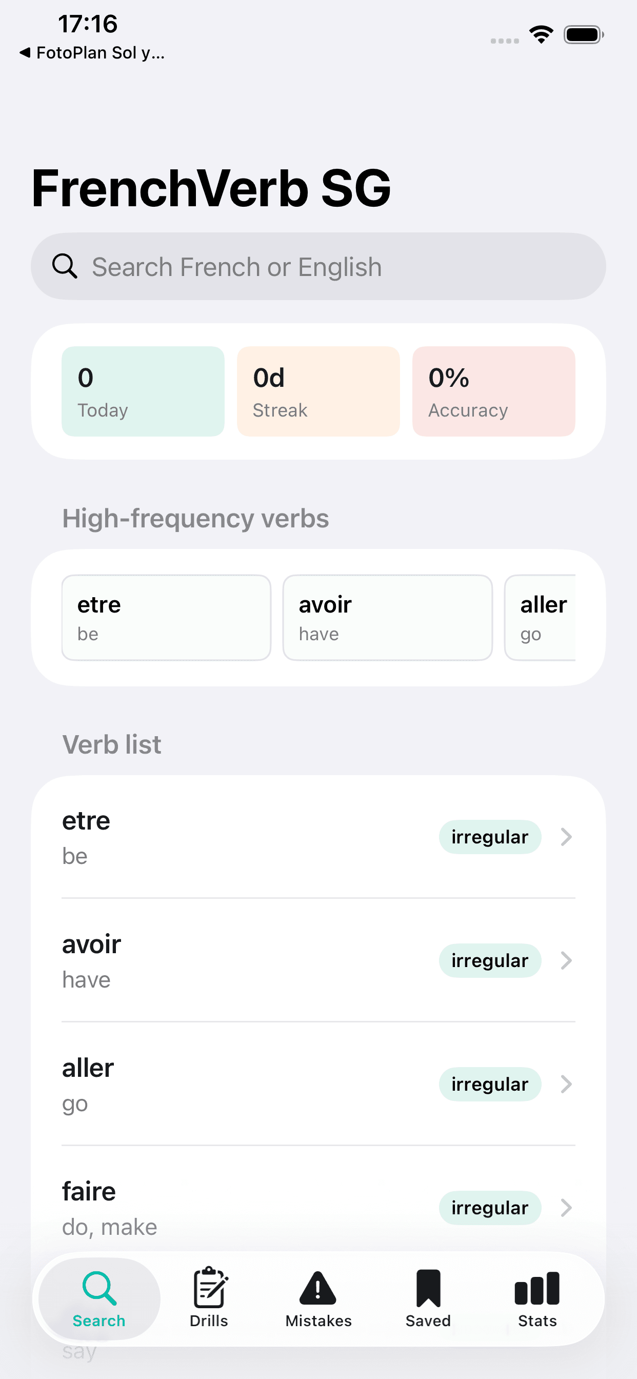 FrenchVerb SG iPhone search screenshot