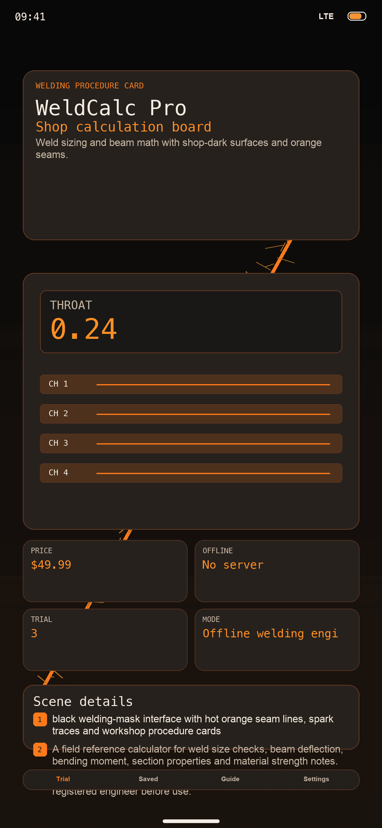 WeldCalc Pro iPhone calculation board screenshot